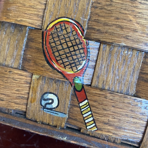 VTG Caro-Nan Wicker Basket Weave Box Purse Tennis Hand Painted Lid Handle Retro - Picture 7 of 14